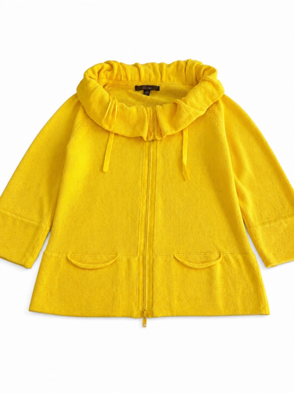 Fever NWT Yellow Ruffle Collar Zip Front Cotton Cardigan